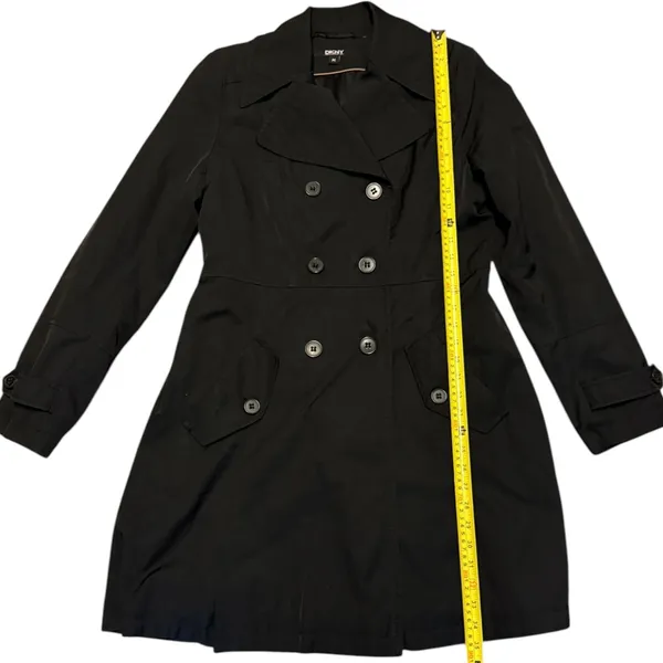 DKNY Women's Black Button Front Trench Coat Size Medium - Image 6