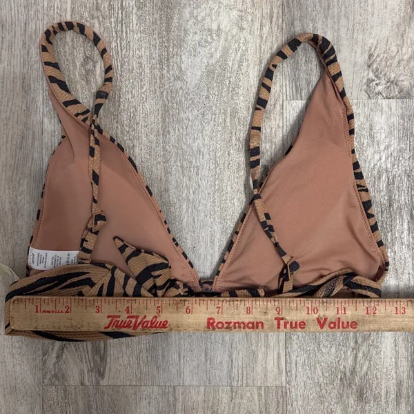 Aerie Tiger Print Triangle Bikini Top Tan Black Tie Back Size‎ Medium NWT - Image 4