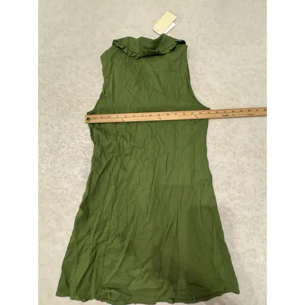 Monteau‎ dress button-front Shirt ruffle Peter Pan collar Linen Green Size Small - Image 12