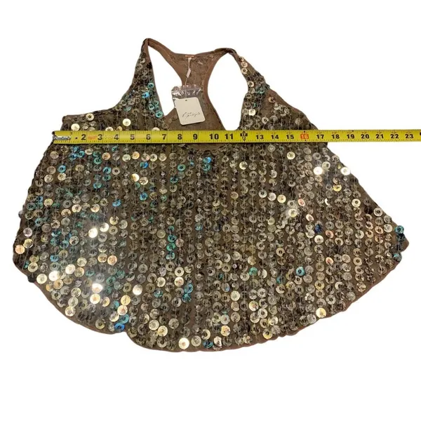 Free People All That Glitters Tank Women M Gold Sequin Mesh Racerback OB1760325 - Image 8