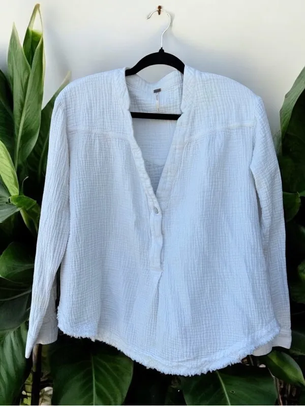 FREE PEOPLE Cotton Henley Top Changing Horizons Popover Oversized Medium - Image 2