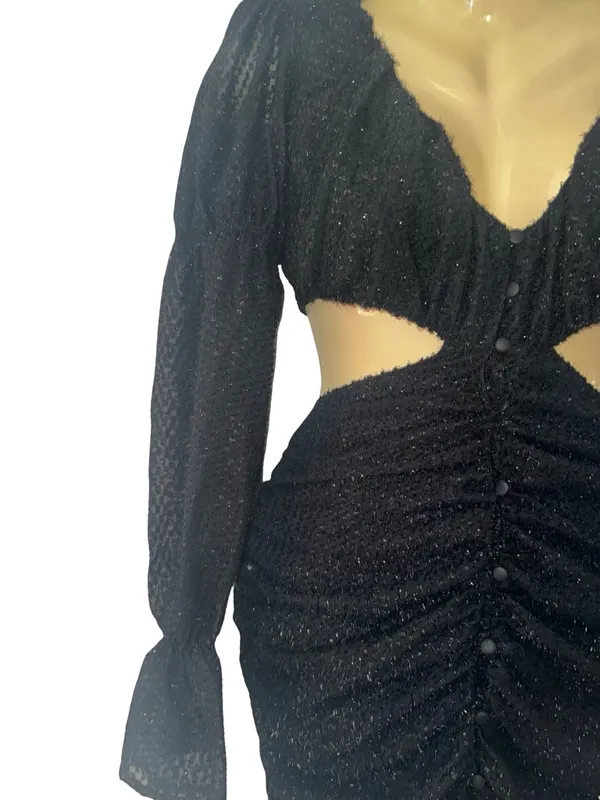 ASOS Black Sparkle Cutout Ruched Mini Dress - Image 5