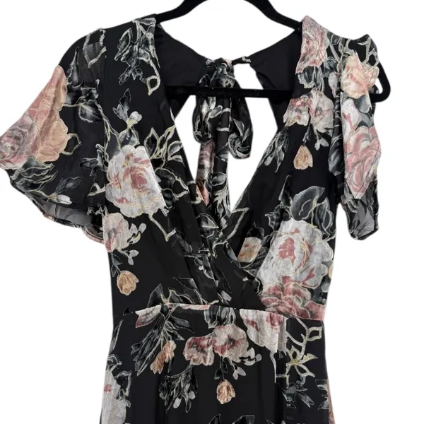 NWT Lulus Floral Velvet Burnout Maxi Dress Black Tie Back V Neck Size‎ XS Fairy - Image 4