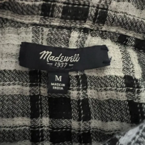 Madewell Women’s Top Medium‎ Button Up Ex Boyfriend Plaid Shirt Black White - Image 3