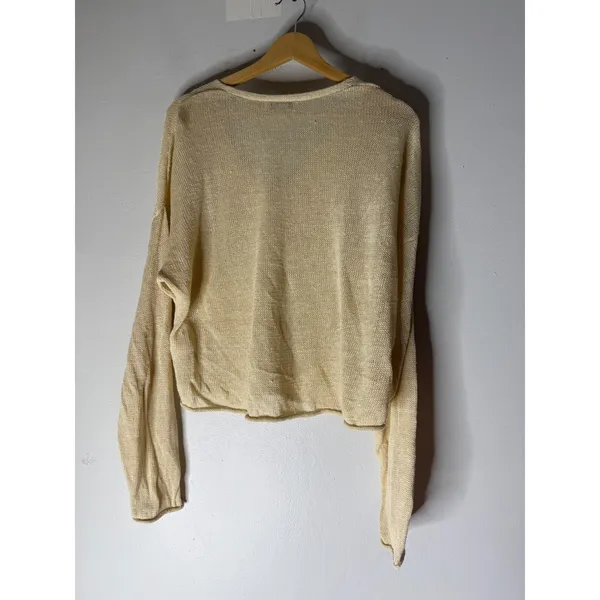 Madewell v neck linen long‎ sleeve sweater butter yellow/sand size small - Image 2