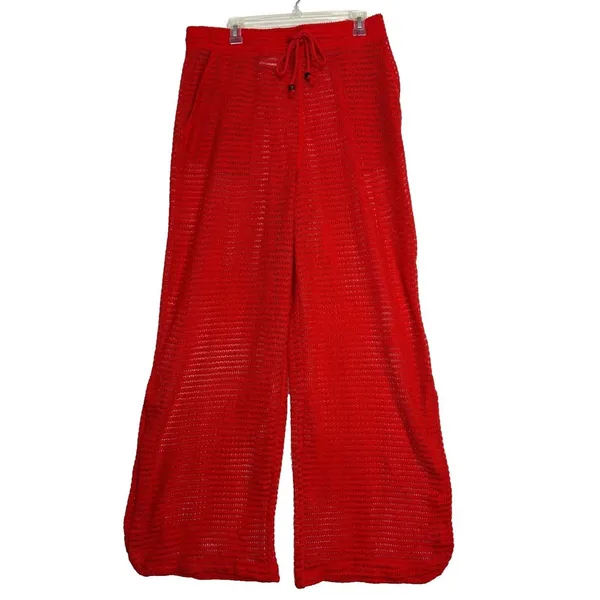 Haute Hippie Style‎ Pants Red Crochet Wide Leg Beach Coverup Boho Beach Resort M - Image 2