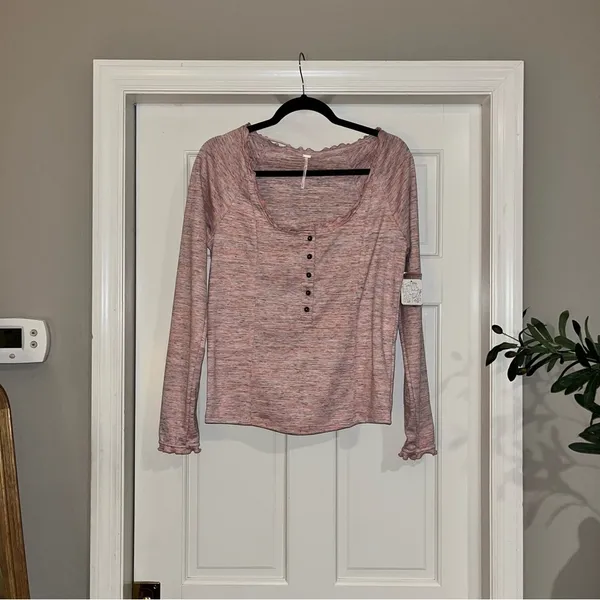 NWT Free People Pink Long Sleeve Henley - Image 4