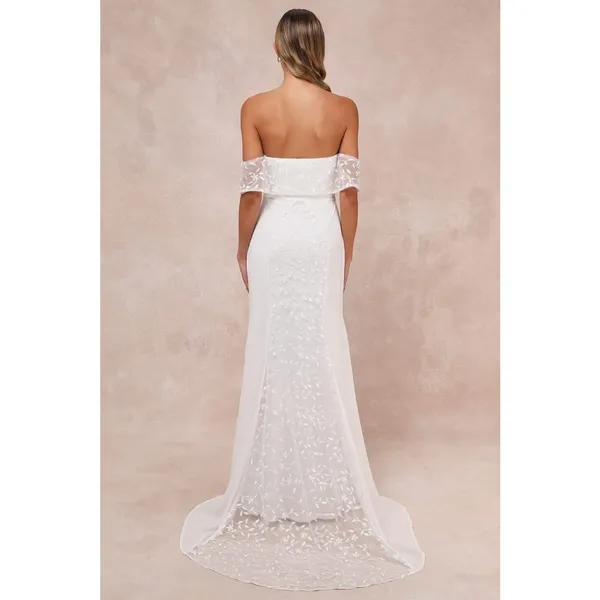 NWT Lulus Beloved Beginning White Embroidered Off-the-Shoulder Maxi Dress Sz XS - Image 4