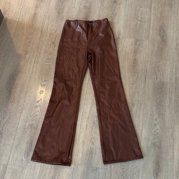 Nordstrom Brown Leather Flare Pants - Image 2