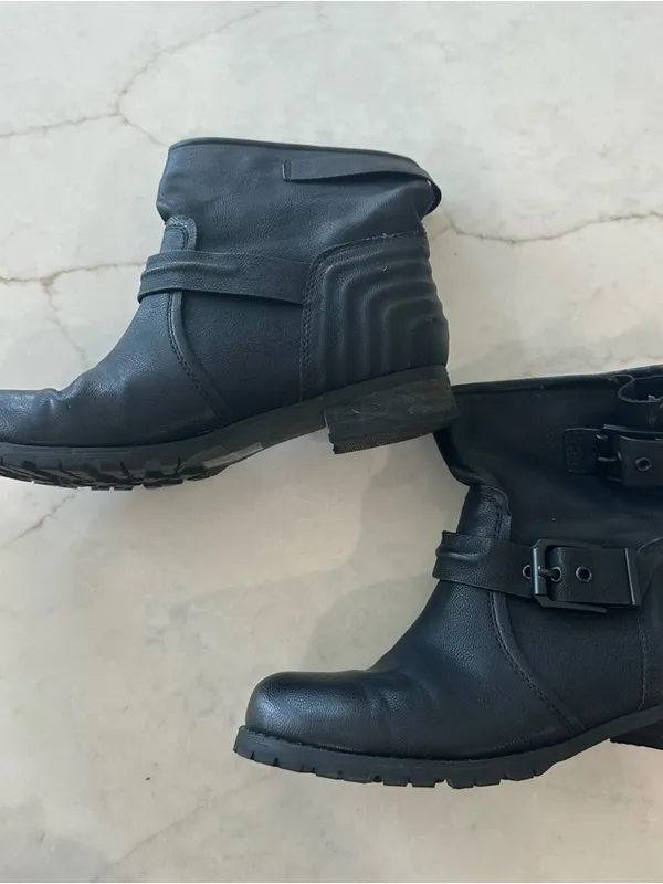 Aldo Black Leather Ankle Combat Boots with Buckle Straps - Image 2