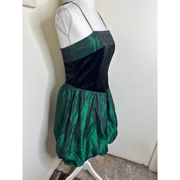 VTG 1980s Jodi Michaels Prom Party Dress Green Metallic Bubble Skirt Basque - Image 3