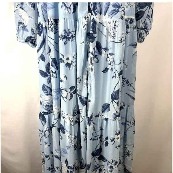 Sugar Lips Maxi‎ Dress Womens Size S Pale Blue Floral Tiered Long Sleeve Cottage - Image 10