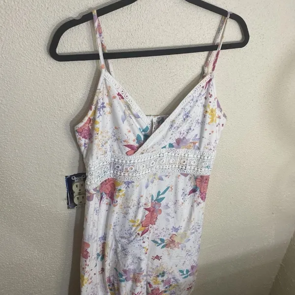 Mudd Womens Dress Size Large White Floral Print Sleeveless Lace Trim dress - Image 2