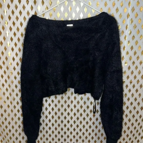 Fabletics Mini Crop Cardigan in Faux Mohair Black size L - Image 7