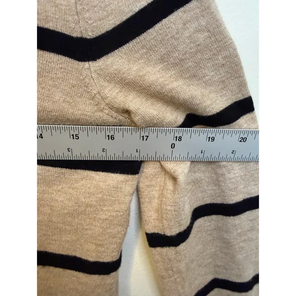 Bobeau Polo Sweater Women S Tan Black Excellent Striped V-Neck Knit Top - Image 4