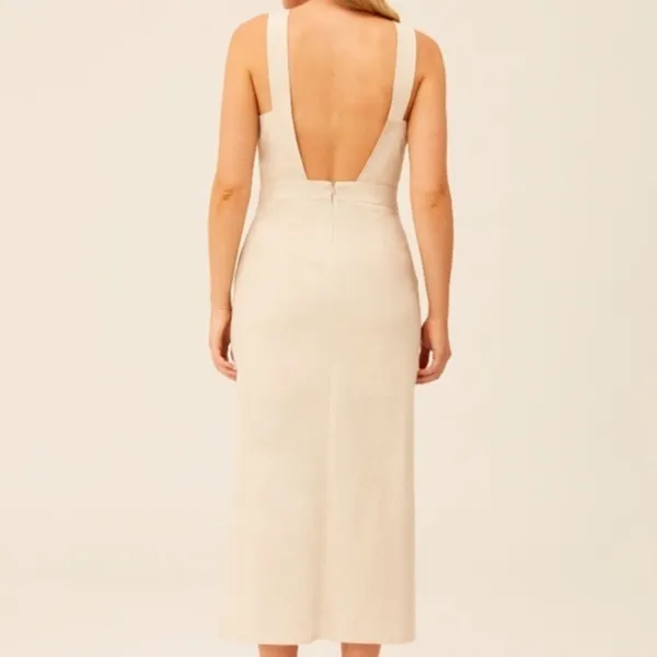 Wheat Linen Blend Midi Dress Jaime | The Fifth Label - Image 6
