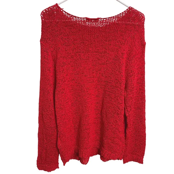 J.Crew Montauk Relaxed Open Knit Lightweight Sweater Red Coastal Preppy Size M - Image 4