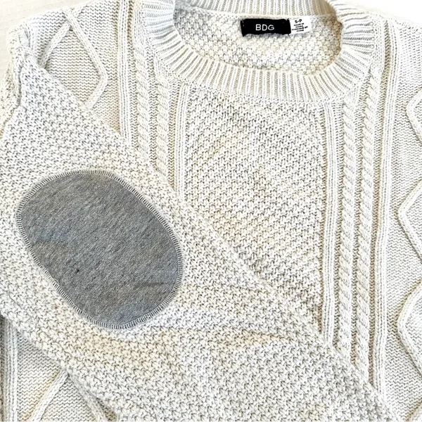 BDG Urban Outfitters Cable Knit Elbow Patches Sweater Women's Small Cream‎ Y2K - Image 5