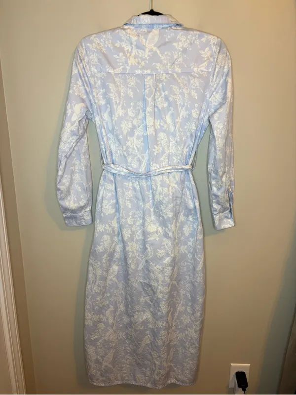 Roller Rabbit Blue White Toile Bird Floral Belted Shirt Dress Size S - Image 4