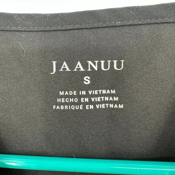 Jaanuu Size Small Short Sleeve Scrub Top Shirt‎ Black Pockets Zip V Neck Fitted - Image 6