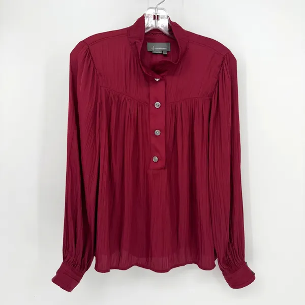 Anthropologie Relaxed Shimmer Satin Blouse Women XS Dark‎ Cherry Boho Minimalist - Image 4
