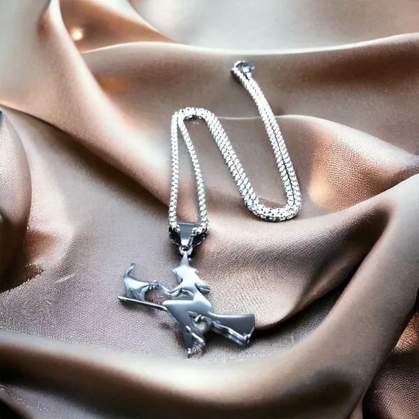 Witch Broom Cat Pendant Necklace Women Witchcraft Silvery Color Hollow Out‎ - Image 6