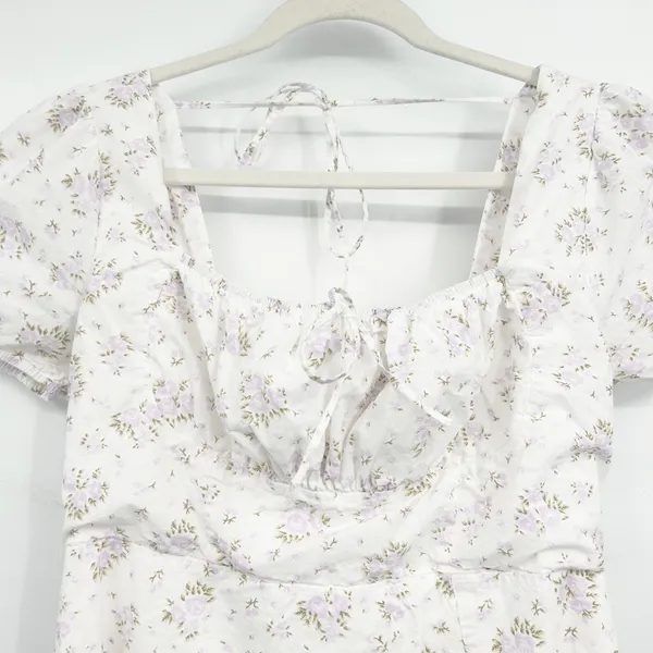 Lulus Womens Darling Appeal Floral Puff Sleeve Cottagecore Milkmaid Midi Dress L - Image 4