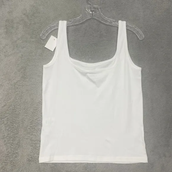 J Crew Top‎ Womens Small White Essential square neck tank Cotton CJ071 - Image 5
