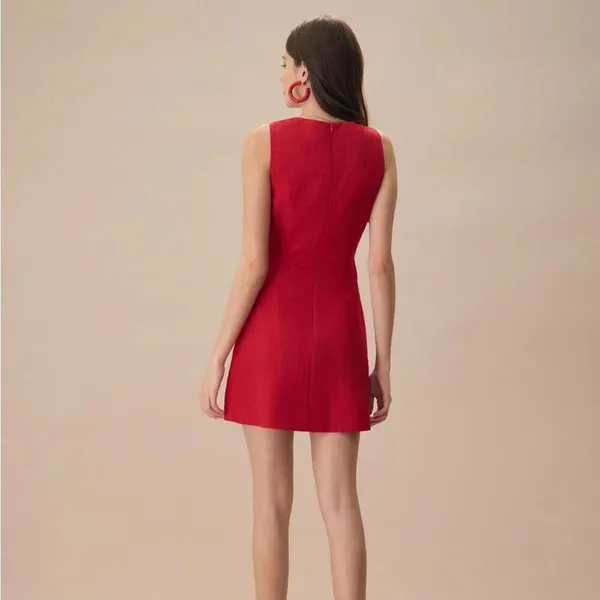 RIHOAS The Red V Neck Sleeveless Linen Mini Dress S 48 - Image 2