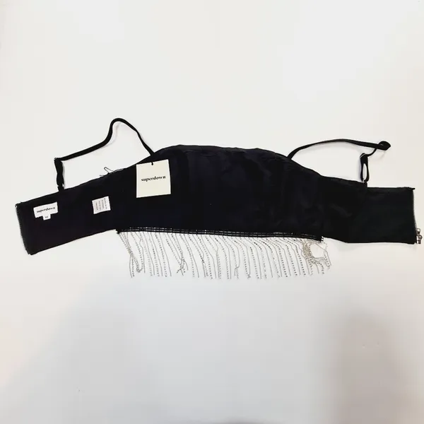 Superdown Irina Crystal Fringe Top in Black XS - Image 7