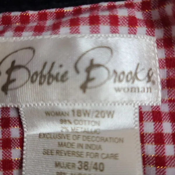 Bobbie Brooks Woman Red White Checked Christmas Mittens Button Front Top 18W 20W - Image 4