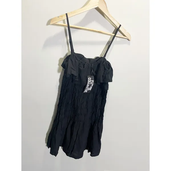 Future Collective Black Smocked Ruffle Mini‎ Dress Removable Straps Small NWT - Image 3