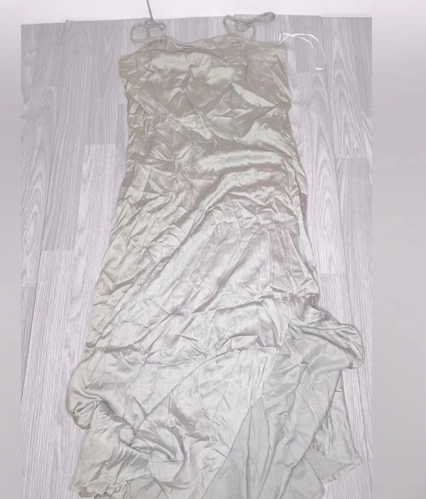 MAHINA Women’s Light Green Satin Slip Dress - Image 2