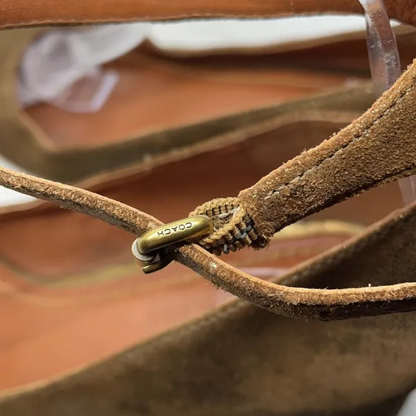 Coach Gold Suede Kitten Heels Ankle Straps 8.5 - Image 6