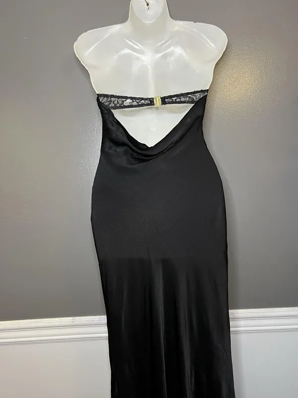 Meshki Dress Womens XS Black Strapless Satin Open Back Maxi Bodycon Formal - Image 6