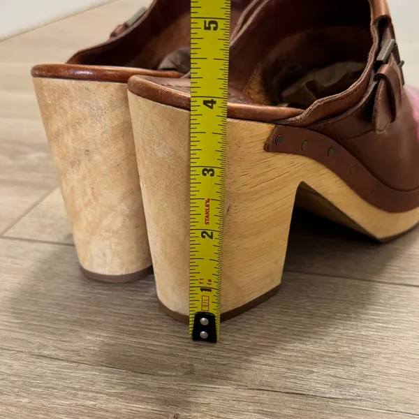 Madewell Leather Floral Clog Mules Women's 9 Brown Pink Wood Heel Y2K Boho - Image 6