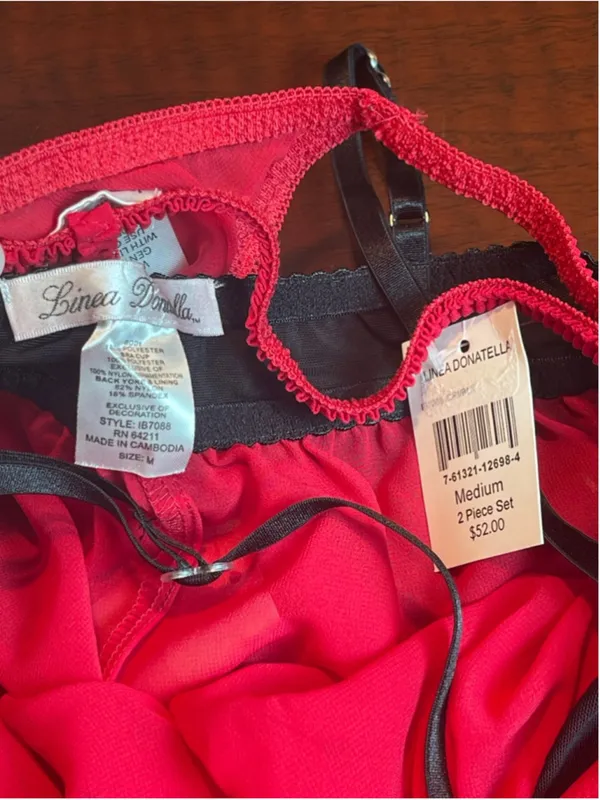 Linea Donatella Red Black Lace Babydoll Chemise Thong Set NWT Size S and M - Image 12