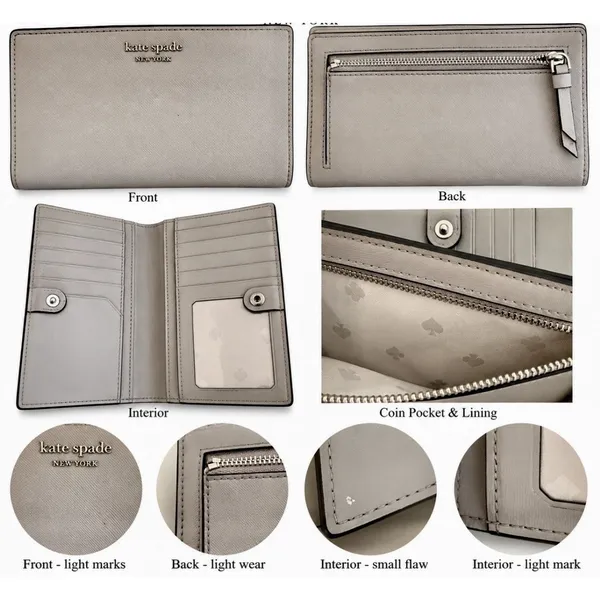Kate Spade New York Gray Women's Bifold Wallet Zip Coin, Clear ID, Logo - Image 2