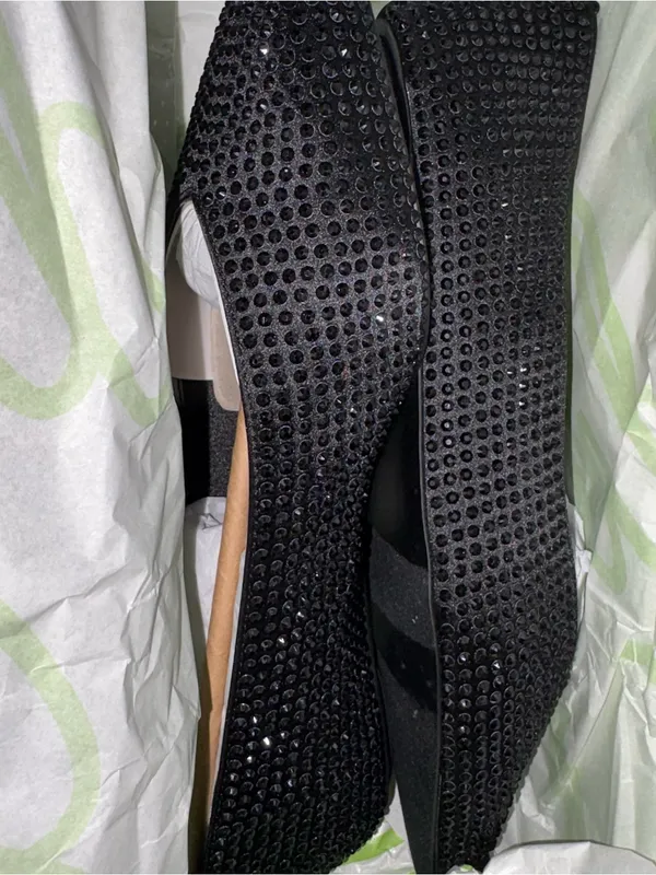 Sam Edelman Nita Pointed Toe Flat Black Satin Studded Sz 7 New In Box Dust Bags - Image 6