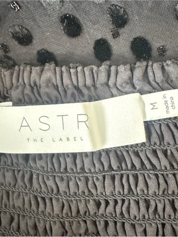 ASTR The Label x Revolve - Athens Black Velvet Polka Dot Ruched Midi Dress Sz M - Image 9
