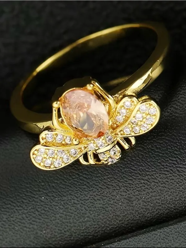 🐝🐝🐝2 for 12$🐝🐝🐝Gold Bee Ring with Citrine and Pavé Crystal Wings-7 - Image 2