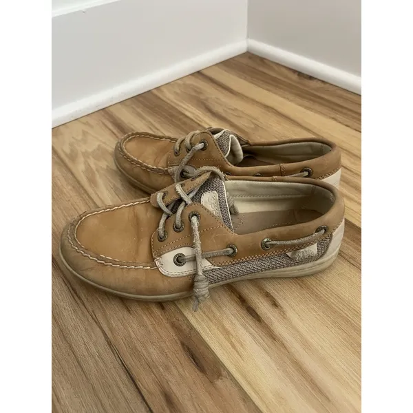 Sperry Wm 6M Tan Loafers‎ Boat Shoes Leather Beige Slip On Casual Chic - Image 3