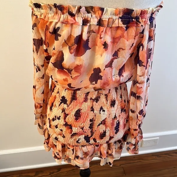 New Vici Floral Smocked Off the Shoulder Dress XS - Image 8