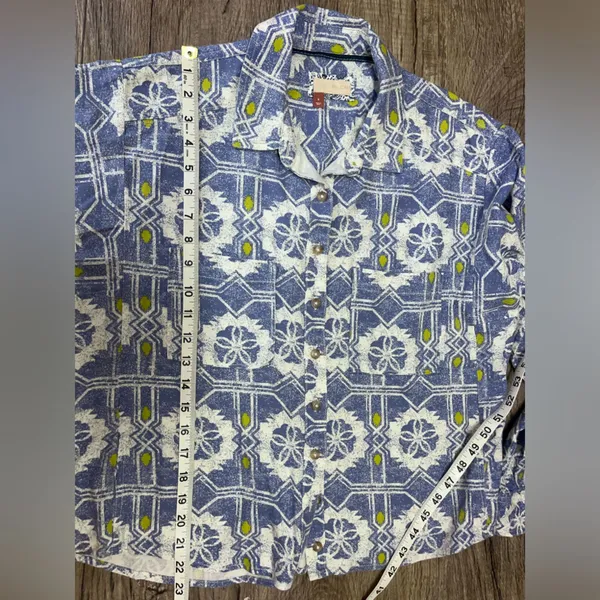 Anthropologie Pilcro Size S Blue Green Batik Long‎ Sleeve Button Up Top - Image 5