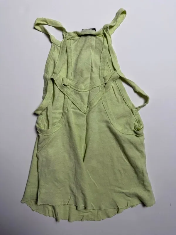 Free People FP New Romantics Lime Green Halter Neck Soft Linen Cotton Raw Hem Tank Top XS - Image 6