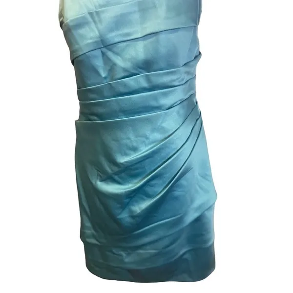 David's Bridal Strapless Mini‎ Dress Womens 10 Turquoise NWOT Ruched Satin - Image 2