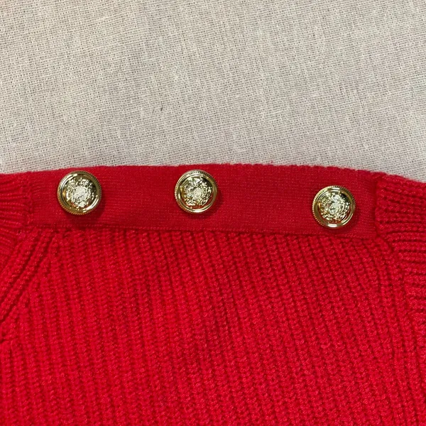 Primark | Red Pullover Sweater With Gold Shoulder Buttons | Small - Image 3
