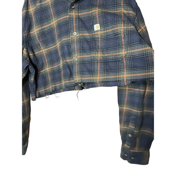 Carhartt Relaxed Fit Plaid‎ Cropped Long Sleeve Button Down Shirt Size XL - Image 6