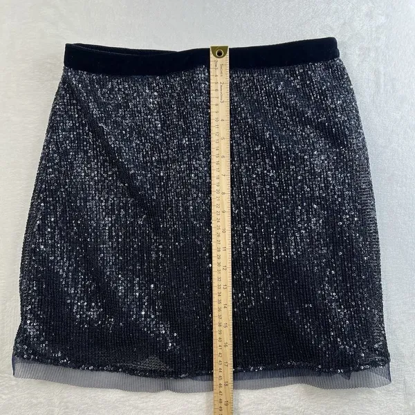 Free People Sz 10 Wild Child Sequined Mini Skirt‎ Navy Blue Cocktail Party - Image 13