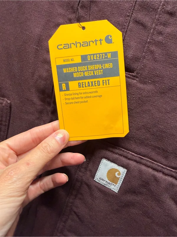Carhartt Washed Duck Mock Neck Vest Plum Blackberry Purple Sherpa Lined Zip Up - Image 7